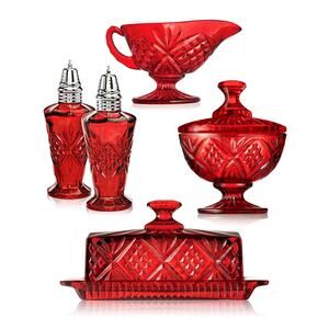 Godinger Dublin RED Crystal Hostess 5pc Set New In Box